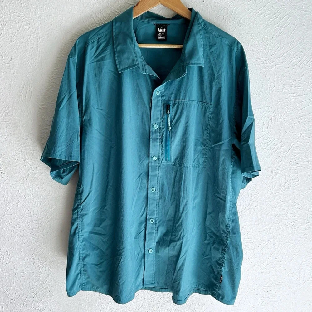 REI Co-op Trailmade Shirt Men’s Short Sleeve Button Up Teal XXL Hiking gorpcore
